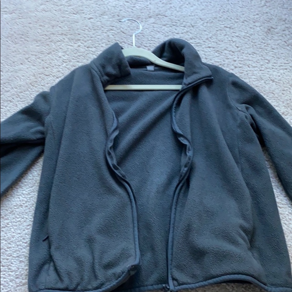 Grey mildly fuzzy jacket from Uniqlo